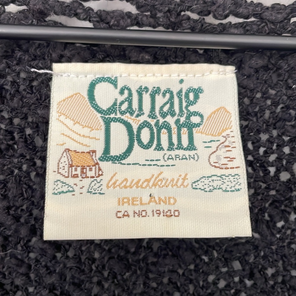 Carraig Donn | Irish Linen Cotton Hand Knit Boucle Crochet Lace Cardigan Large - Picture 12 of 15